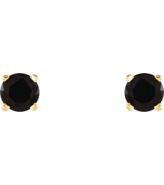 1874 14K Yellow Set Round Natural Black Onyx Pair 4 Mm Friction Friction Backs Included 4-Prong Polished Natural Black Onyx Stud Earrings