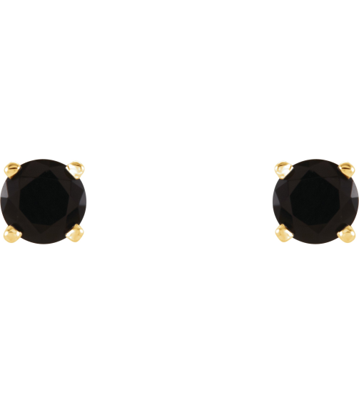 1874 14K Yellow Set Round Natural Black Onyx Pair 4 Mm Friction Friction Backs Included 4-Prong Polished Natural Black Onyx Stud Earrings