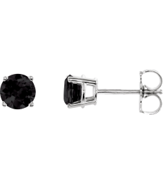 1874 14K White Set Round Natural Black Onyx Pair 5 Mm Friction Friction Backs Included 4-Prong Polished Natural Black Onyx Stud Earrings