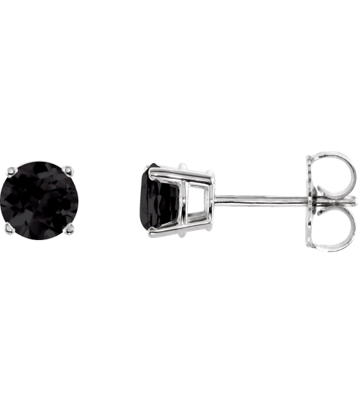 1874 14K White Set Round Natural Black Onyx Pair 5 Mm Friction Friction Backs Included 4-Prong Polished Natural Black Onyx Stud Earrings