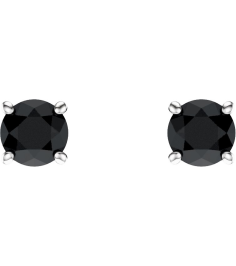 1874 14K White Set Round Natural Black Onyx Pair 5 Mm Friction Friction Backs Included 4-Prong Polished Natural Black Onyx Stud Earrings