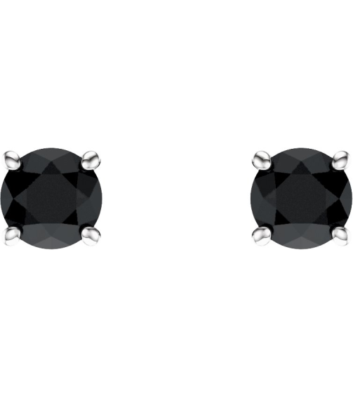 1874 14K White Set Round Natural Black Onyx Pair 5 Mm Friction Friction Backs Included 4-Prong Polished Natural Black Onyx Stud Earrings