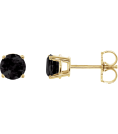 1874 14K Yellow Set Round Natural Black Onyx Pair 5 Mm Friction Friction Backs Included 4-Prong Polished Natural Black Onyx Stud Earrings