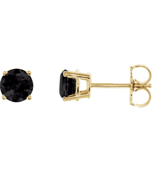 1874 14K Yellow Set Round Natural Black Onyx Pair 5 Mm Friction Friction Backs Included 4-Prong Polished Natural Black Onyx Stud Earrings