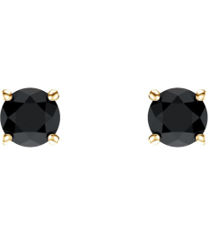 1874 14K Yellow Set Round Natural Black Onyx Pair 5 Mm Friction Friction Backs Included 4-Prong Polished Natural Black Onyx Stud Earrings