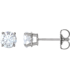 1874 14K White Set Round Natural White Sapphire Pair 4 Mm Friction Friction Backs Included 4-Prong Polished Natural White Sapphire Stud Earrings