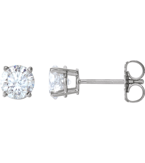 1874 14K White Set Round Natural White Sapphire Pair 4 Mm Friction Friction Backs Included 4-Prong Polished Natural White Sapphire Stud Earrings