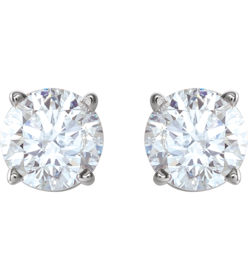 1874 14K White Set Round Natural White Sapphire Pair 4 Mm Friction Friction Backs Included 4-Prong Polished Natural White Sapphire Stud Earrings
