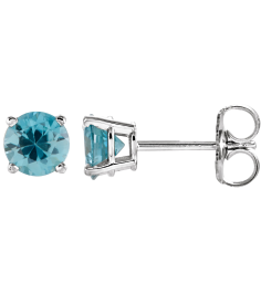 1874 14K White Set Round Natural Blue Zircon Pair 5 Mm Friction Friction Backs Included 4-Prong Polished Natural Blue Zircon Stud Earrings
