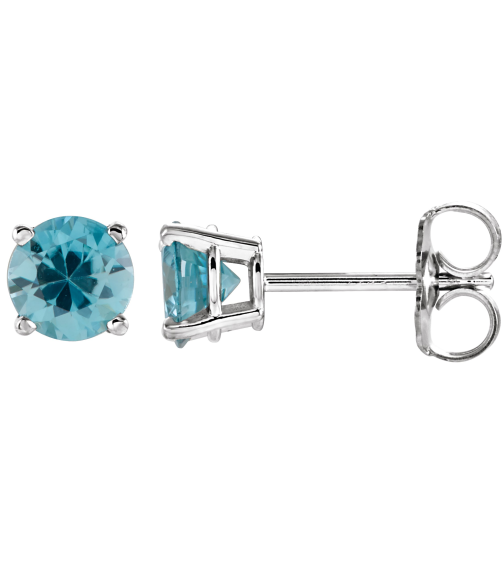 1874 14K White Set Round Natural Blue Zircon Pair 5 Mm Friction Friction Backs Included 4-Prong Polished Natural Blue Zircon Stud Earrings