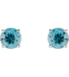 1874 14K White Set Round Natural Blue Zircon Pair 5 Mm Friction Friction Backs Included 4-Prong Polished Natural Blue Zircon Stud Earrings