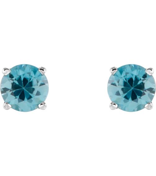 1874 14K White Set Round Natural Blue Zircon Pair 5 Mm Friction Friction Backs Included 4-Prong Polished Natural Blue Zircon Stud Earrings