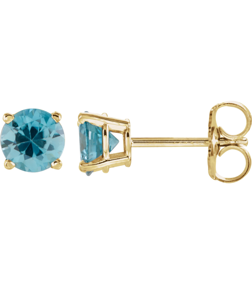 1874 14K Yellow Set Round Natural Blue Zircon Pair 5 Mm Friction Friction Backs Included 4-Prong Polished Natural Blue Zircon Stud Earrings
