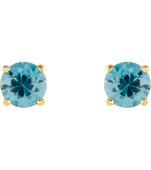 1874 14K Yellow Set Round Natural Blue Zircon Pair 5 Mm Friction Friction Backs Included 4-Prong Polished Natural Blue Zircon Stud Earrings