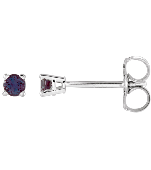 1874 14K White Set Round Lab-Grown Alexandrite Pair 2.5 Mm Friction Friction Backs Included 4-Prong Polished Lab-Grown Alexandrite Stud Earrings
