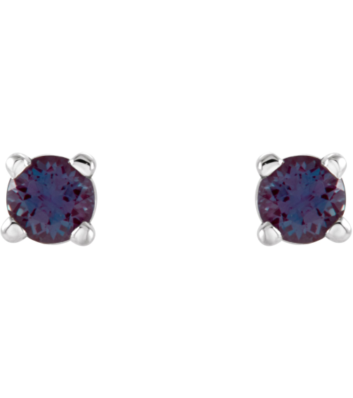 1874 14K White Set Round Lab-Grown Alexandrite Pair 2.5 Mm Friction Friction Backs Included 4-Prong Polished Lab-Grown Alexandrite Stud Earrings