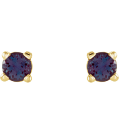 1874 14K Yellow Set Round Lab-Grown Alexandrite Pair 2.5 Mm Friction Friction Backs Included 4-Prong Polished Lab-Grown Alexandrite Stud Earrings