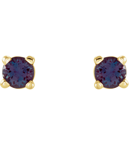 1874 14K Yellow Set Round Lab-Grown Alexandrite Pair 2.5 Mm Friction Friction Backs Included 4-Prong Polished Lab-Grown Alexandrite Stud Earrings