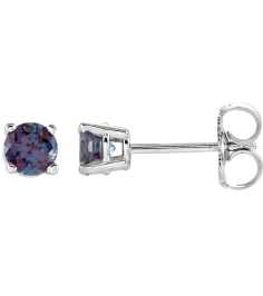 1874 14K White Set Round Lab-Grown Alexandrite Pair 4 Mm Friction Friction Backs Included 4-Prong Polished Lab-Grown Alexandrite Stud Earrings