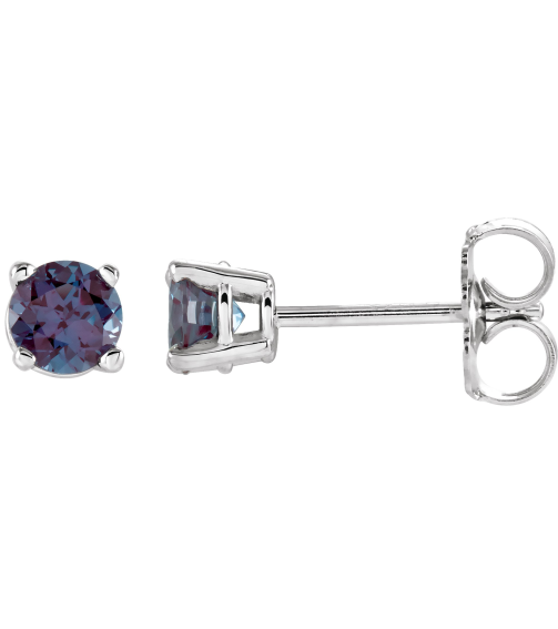 1874 14K White Set Round Lab-Grown Alexandrite Pair 4 Mm Friction Friction Backs Included 4-Prong Polished Lab-Grown Alexandrite Stud Earrings