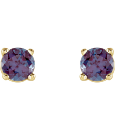 1874 14K Yellow Set Round Lab-Grown Alexandrite Pair 4 Mm Friction Friction Backs Included 4-Prong Polished Lab-Grown Alexandrite Stud Earrings