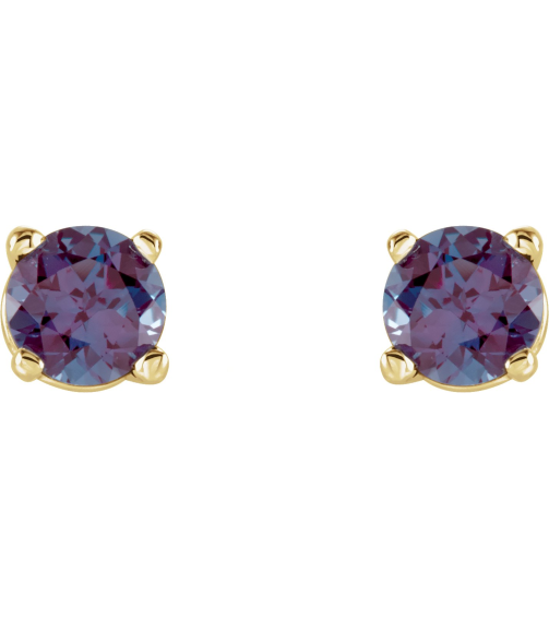 1874 14K Yellow Set Round Lab-Grown Alexandrite Pair 4 Mm Friction Friction Backs Included 4-Prong Polished Lab-Grown Alexandrite Stud Earrings