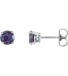 1874 14K White Set Round Lab-Grown Alexandrite Pair 5 Mm Friction Friction Backs Included 4-Prong Polished Lab-Grown Alexandrite Stud Earrings