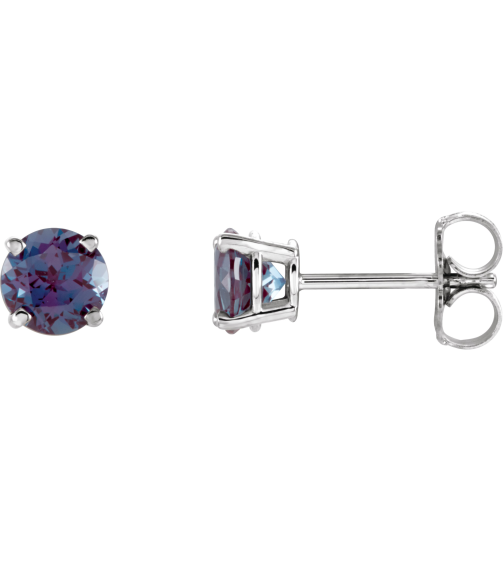 1874 14K White Set Round Lab-Grown Alexandrite Pair 5 Mm Friction Friction Backs Included 4-Prong Polished Lab-Grown Alexandrite Stud Earrings