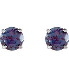1874 14K White Set Round Lab-Grown Alexandrite Pair 5 Mm Friction Friction Backs Included 4-Prong Polished Lab-Grown Alexandrite Stud Earrings