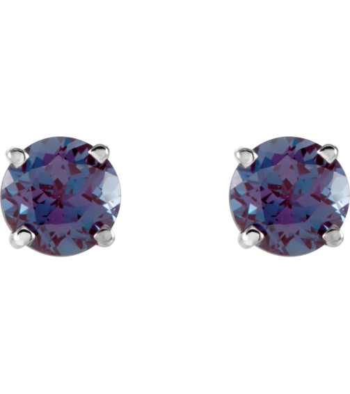 1874 14K White Set Round Lab-Grown Alexandrite Pair 5 Mm Friction Friction Backs Included 4-Prong Polished Lab-Grown Alexandrite Stud Earrings