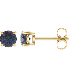 1874 14K Yellow Set Round Lab-Grown Alexandrite Pair 5 Mm Friction Friction Backs Included 4-Prong Polished Lab-Grown Alexandrite Stud Earrings
