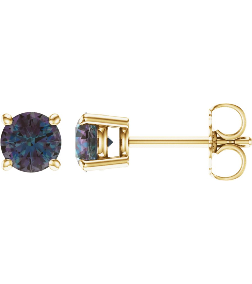 1874 14K Yellow Set Round Lab-Grown Alexandrite Pair 5 Mm Friction Friction Backs Included 4-Prong Polished Lab-Grown Alexandrite Stud Earrings