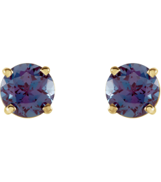 1874 14K Yellow Set Round Lab-Grown Alexandrite Pair 5 Mm Friction Friction Backs Included 4-Prong Polished Lab-Grown Alexandrite Stud Earrings