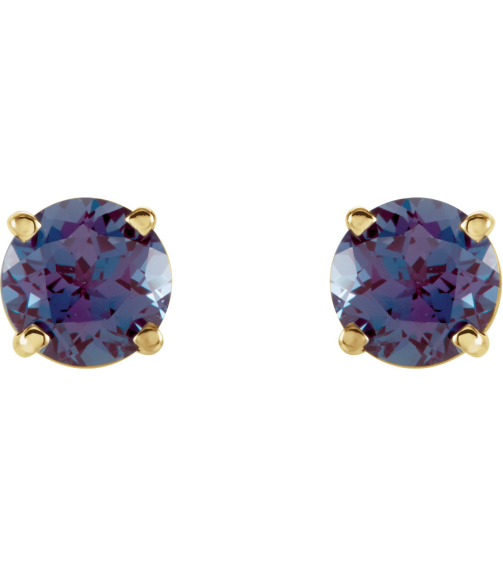 1874 14K Yellow Set Round Lab-Grown Alexandrite Pair 5 Mm Friction Friction Backs Included 4-Prong Polished Lab-Grown Alexandrite Stud Earrings
