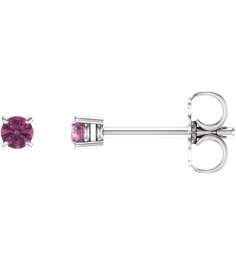 1874 14K White Set Round Natural Pink Tourmaline Pair 2.5 Mm Friction Friction Backs Included 4-Prong Polished Natural Pink Tourmaline Stud Earrings