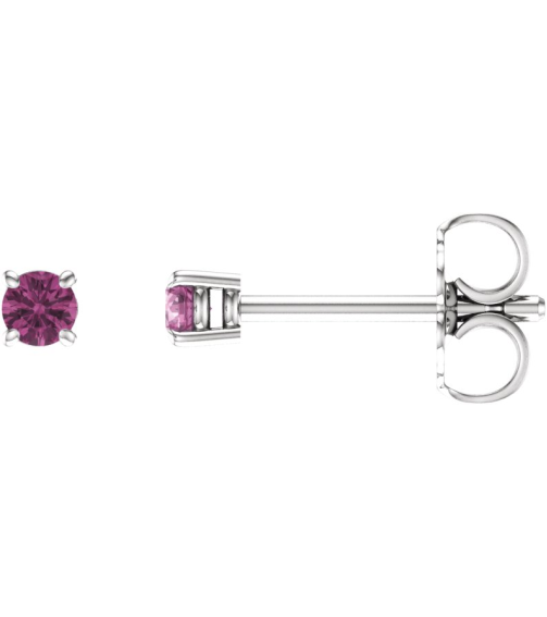 1874 14K White Set Round Natural Pink Tourmaline Pair 2.5 Mm Friction Friction Backs Included 4-Prong Polished Natural Pink Tourmaline Stud Earrings
