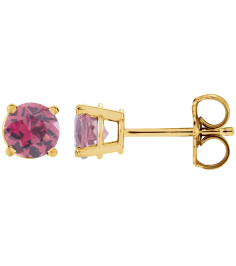 1874 14K Yellow Set Round Natural Pink Tourmaline Pair 2.5 Mm Friction Friction Backs Included 4-Prong Polished Natural Pink Tourmaline Stud Earrings