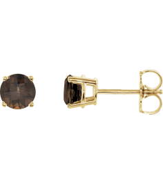 1874 14K Yellow Set Round Natural Smoky Quartz Pair 5 Mm Friction Friction Backs Included 4-Prong Polished Natural Smoky Quartz Stud Earrings
