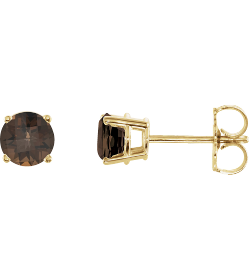 1874 14K Yellow Set Round Natural Smoky Quartz Pair 5 Mm Friction Friction Backs Included 4-Prong Polished Natural Smoky Quartz Stud Earrings