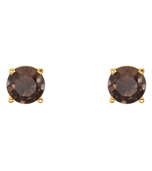 1874 14K Yellow Set Round Natural Smoky Quartz Pair 5 Mm Friction Friction Backs Included 4-Prong Polished Natural Smoky Quartz Stud Earrings