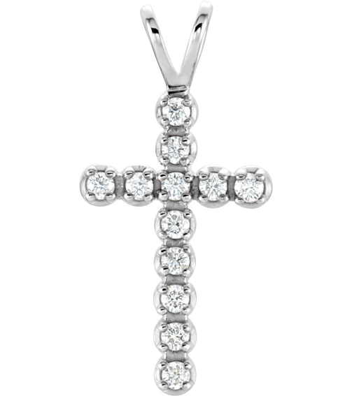 R8043 Pendant Set 14K White Round Natural Diamond 1.3Mm 18 Ctw Si1, G-H Polished Natural Diamond Cross Pendant