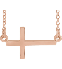 R45323 Necklace 14K Rose 17 X 9 Mm 16-18 In Polished 16 Inch Sideways Cross Necklace With 2 Inch Extension