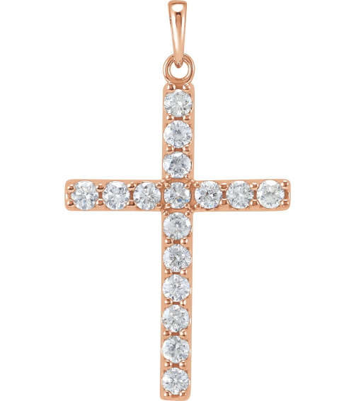 R42308 Pendant Set 14K Rose Round Natural Diamond 1.7Mm 14 Ctw I1, G-H Polished 14 Ctw Natural Diamond Cross Pendant