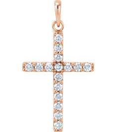R42308 Pendant Set 14K Rose Round Natural Diamond 2Mm 12 Ctw I1, G-H Polished 12 Ctw Natural Diamond Cross Pendant