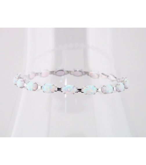 651635 Bracelet Set 14K White Oval Lab-Grown White Opal 7 X 5 Mm 7 12 In Polished Lab-Grown Opal Bracelet
