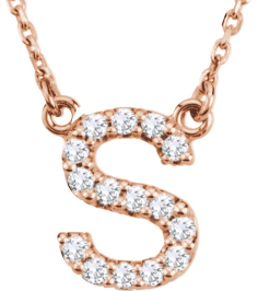 67311 Necklace Set 14K Rose Initial S Natural Diamond Round 1.3 Mm I1, G-H 18 Ctw 16 In Polished 18 Ctw Natural Diamond Necklace