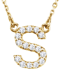 67311 Necklace Set 14K Yellow Initial S Natural Diamond Round 1.3 Mm I1, G-H 18 Ctw 16 In Polished 18 Ctw Natural Diamond Necklace