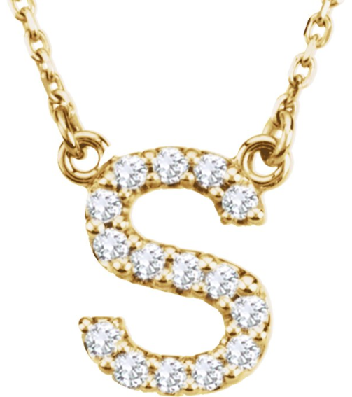 67311 Necklace Set 14K Yellow Initial S Natural Diamond Round 1.3 Mm I1, G-H 18 Ctw 16 In Polished 18 Ctw Natural Diamond Necklace