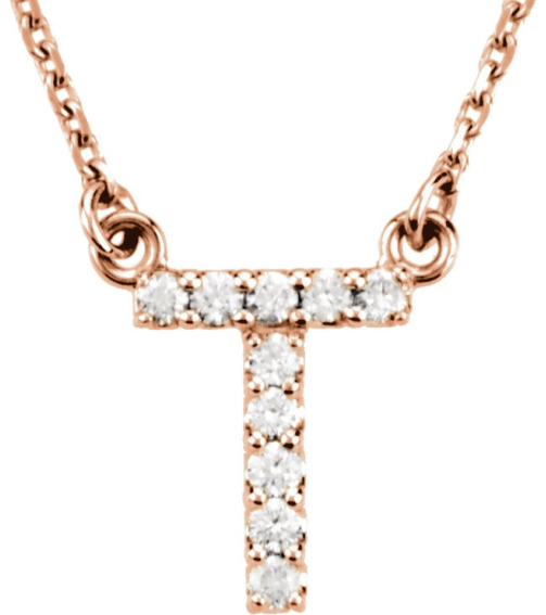 67311 Necklace Set 14K Rose Initial T Natural Diamond Round 1.3 Mm I1, G-H 110 Ctw 16 In Polished 110 Ctw Natural Diamond Necklace