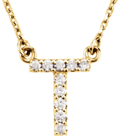 67311 Necklace Set 14K Yellow Initial T Natural Diamond Round 1.3 Mm I1, G-H 110 Ctw 16 In Polished 110 Ctw Natural Diamond Necklace
